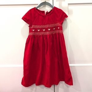 BEEBAY rosebud embroidered smocked red corduroy dress